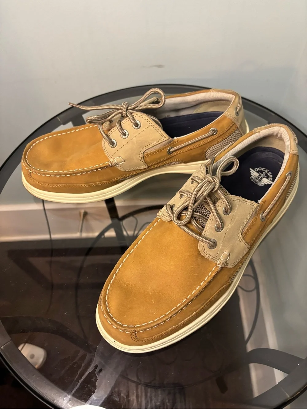 Dockers Men’s 10.5W Leather Boat Shoes Tan Brown Casual Deck Shoes 90-38E12